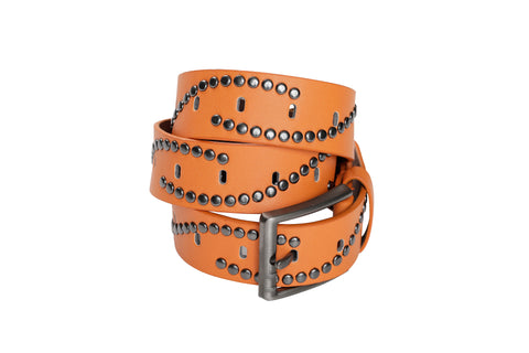 Men's belt with studs and grommets